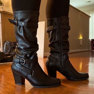 White Mountain Tall Black Heeled Boots